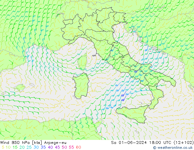 Wind 850 hPa Arpege-eu So 01.06.2024 18 UTC