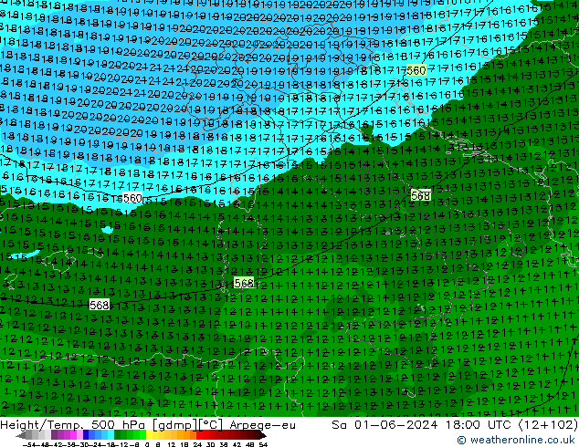 Géop./Temp. 500 hPa Arpege-eu sam 01.06.2024 18 UTC