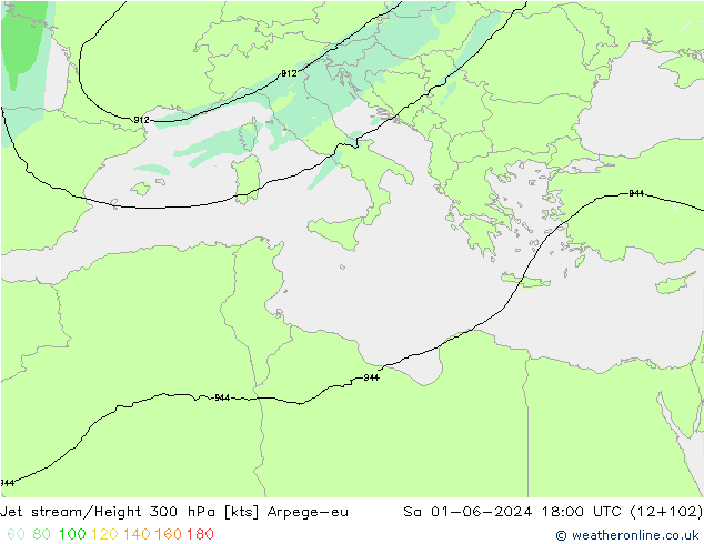 Jet stream/Height 300 hPa Arpege-eu Sa 01.06.2024 18 UTC