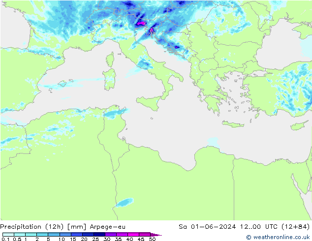 Yağış (12h) Arpege-eu Cts 01.06.2024 00 UTC