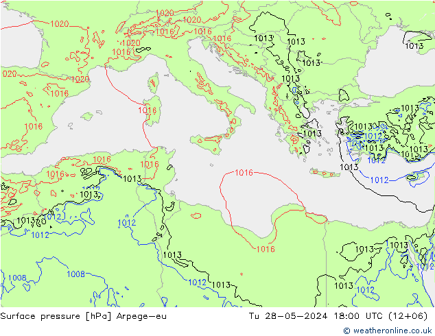 Atmosférický tlak Arpege-eu Út 28.05.2024 18 UTC