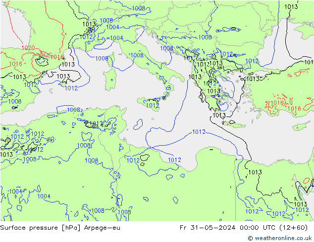 Surface pressure Arpege-eu Fr 31.05.2024 00 UTC