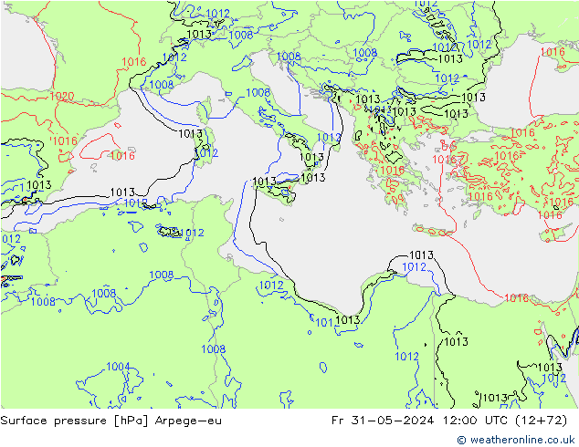 Luchtdruk (Grond) Arpege-eu vr 31.05.2024 12 UTC