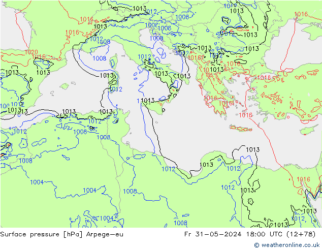 Atmosférický tlak Arpege-eu Pá 31.05.2024 18 UTC