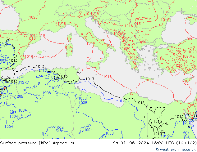 Surface pressure Arpege-eu Sa 01.06.2024 18 UTC