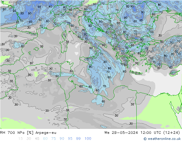 RH 700 hPa Arpege-eu  29.05.2024 12 UTC