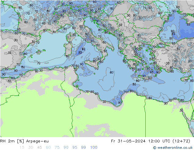 Humedad rel. 2m Arpege-eu vie 31.05.2024 12 UTC