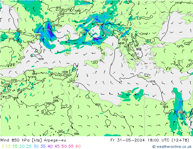 wiatr 850 hPa Arpege-eu pt. 31.05.2024 18 UTC