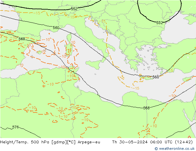 Hoogte/Temp. 500 hPa Arpege-eu do 30.05.2024 06 UTC