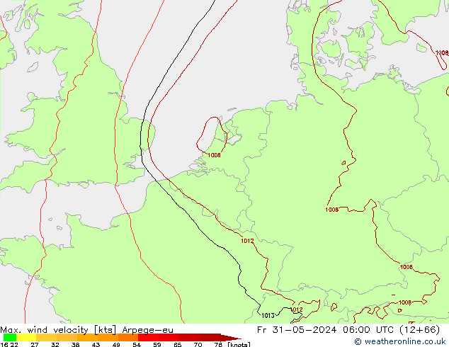 Max. wind velocity Arpege-eu  31.05.2024 06 UTC