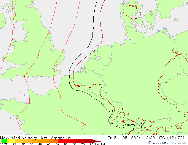 Max. wind velocity Arpege-eu Sex 31.05.2024 12 UTC