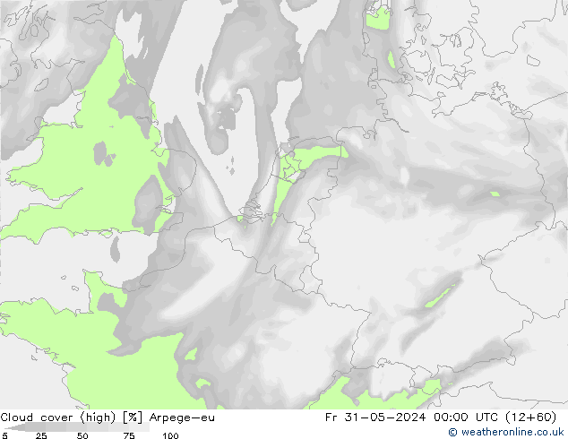 Cloud cover (high) Arpege-eu Fr 31.05.2024 00 UTC