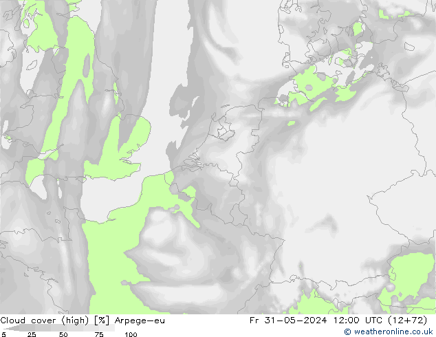 Cloud cover (high) Arpege-eu Fr 31.05.2024 12 UTC