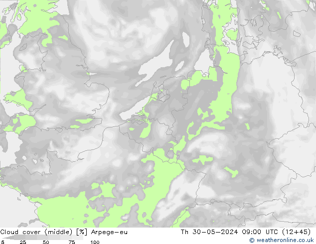 oblačnosti uprostřed Arpege-eu Čt 30.05.2024 09 UTC