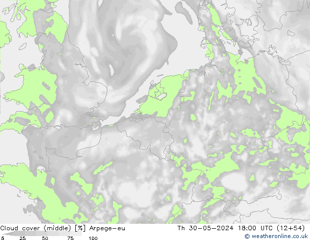 Nuages (moyen) Arpege-eu jeu 30.05.2024 18 UTC