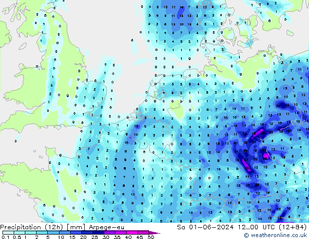 Précipitation (12h) Arpege-eu sam 01.06.2024 00 UTC