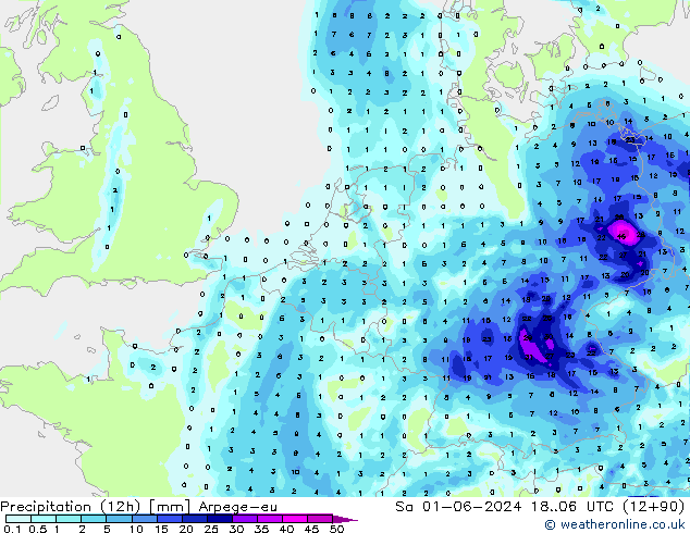 Precipitation (12h) Arpege-eu Sa 01.06.2024 06 UTC