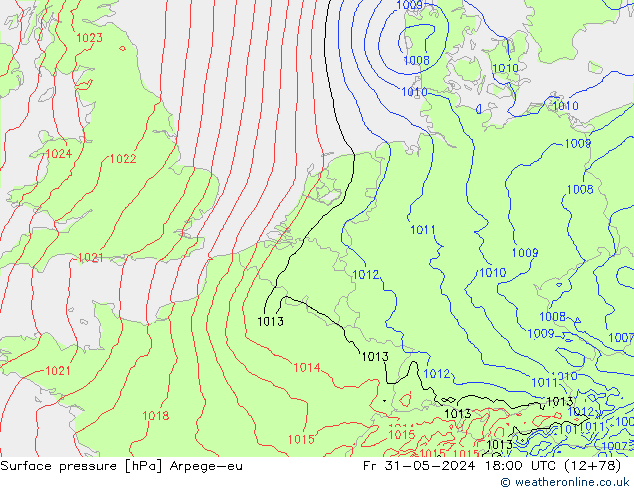 Luchtdruk (Grond) Arpege-eu vr 31.05.2024 18 UTC