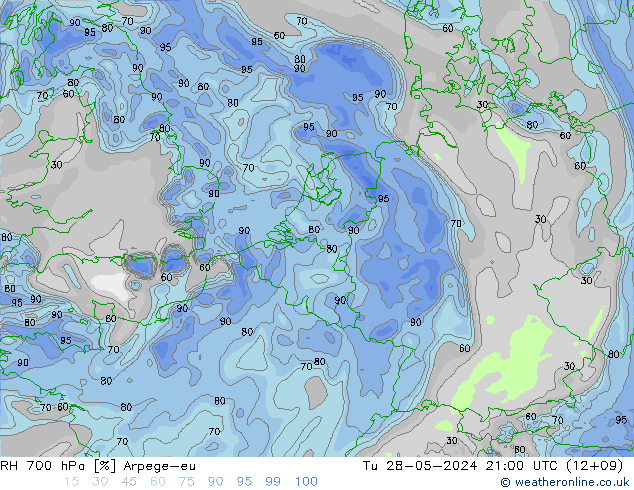 RH 700 hPa Arpege-eu Ter 28.05.2024 21 UTC