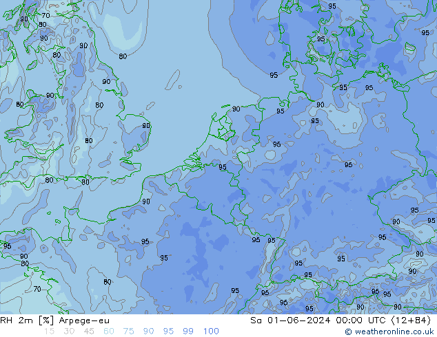 RH 2m Arpege-eu Sa 01.06.2024 00 UTC