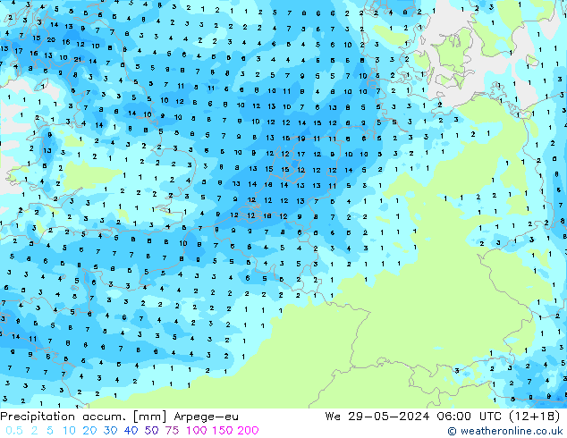 Precipitation accum. Arpege-eu We 29.05.2024 06 UTC