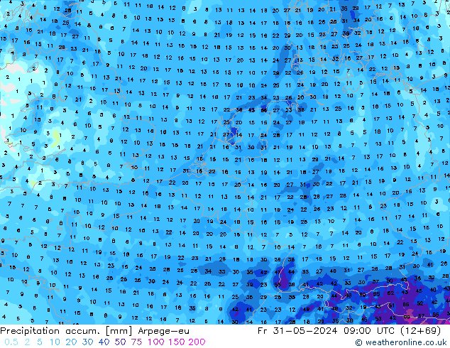 Precipitation accum. Arpege-eu Sex 31.05.2024 09 UTC