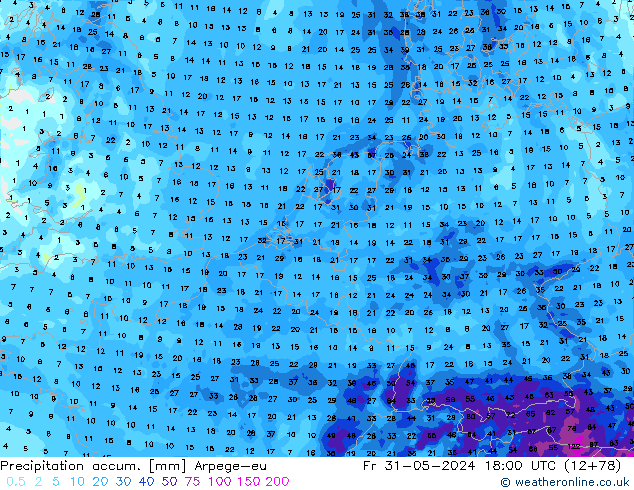 Precipitation accum. Arpege-eu pt. 31.05.2024 18 UTC