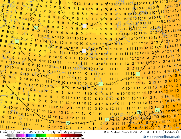 Height/Temp. 925 hPa Arpege-eu Mi 29.05.2024 21 UTC