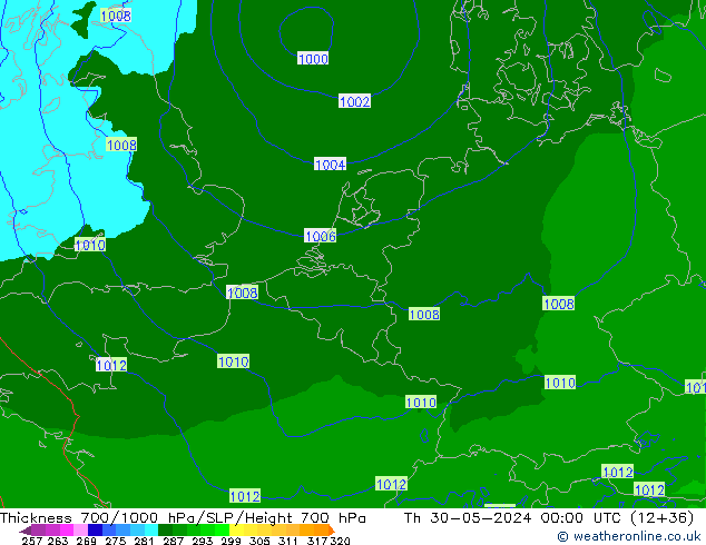 Dikte700-1000 hPa Arpege-eu do 30.05.2024 00 UTC