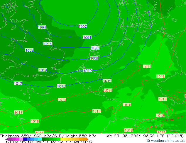 Thck 850-1000 hPa Arpege-eu  29.05.2024 06 UTC