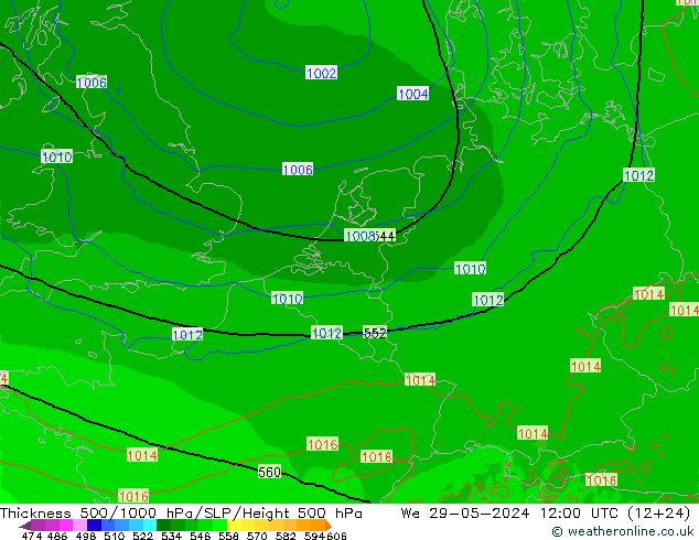 Espesor 500-1000 hPa Arpege-eu mié 29.05.2024 12 UTC