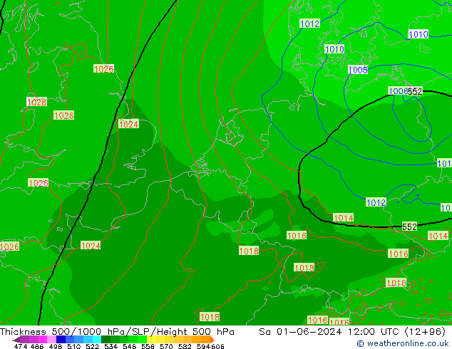 Thck 500-1000hPa Arpege-eu Sa 01.06.2024 12 UTC