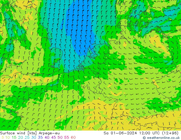 wiatr 10 m Arpege-eu so. 01.06.2024 12 UTC