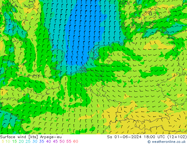 Vento 10 m Arpege-eu Sáb 01.06.2024 18 UTC