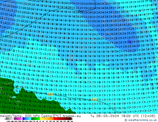 Height/Temp. 500 гПа Arpege-eu вт 28.05.2024 18 UTC