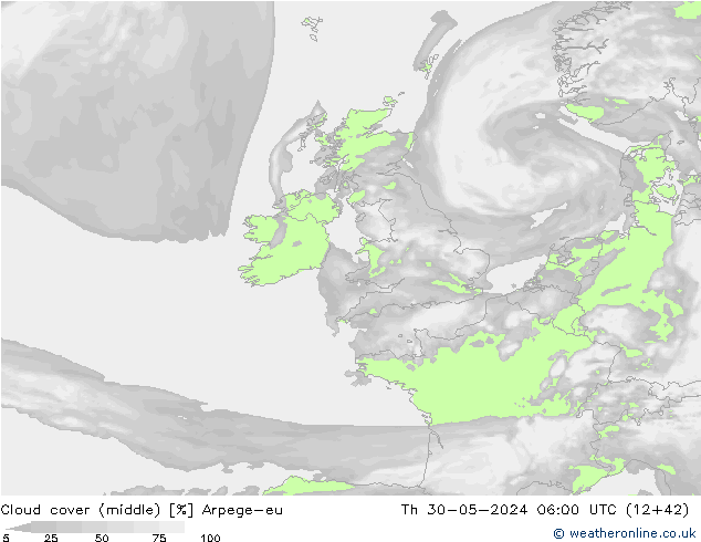 Nuages (moyen) Arpege-eu jeu 30.05.2024 06 UTC