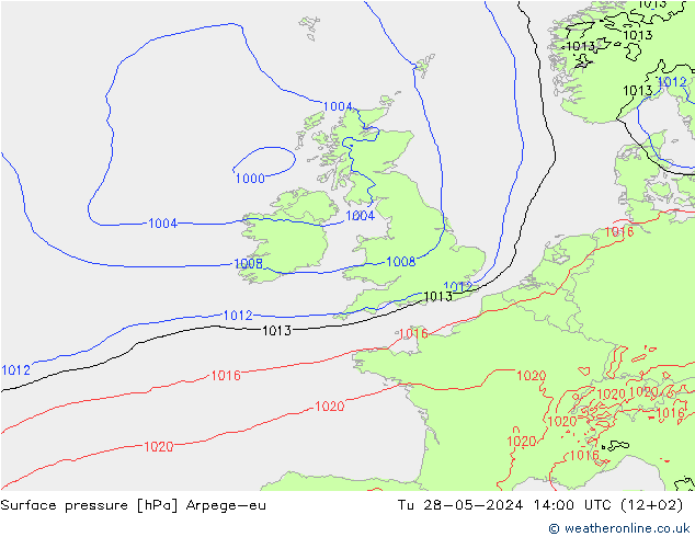 Pressione al suolo Arpege-eu mar 28.05.2024 14 UTC