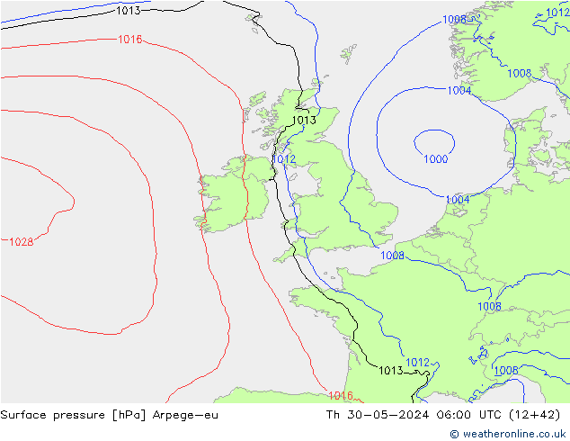 pressão do solo Arpege-eu Qui 30.05.2024 06 UTC