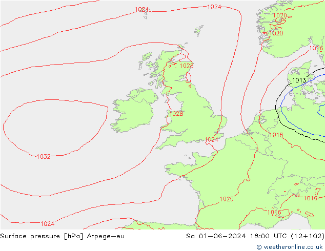 Surface pressure Arpege-eu Sa 01.06.2024 18 UTC