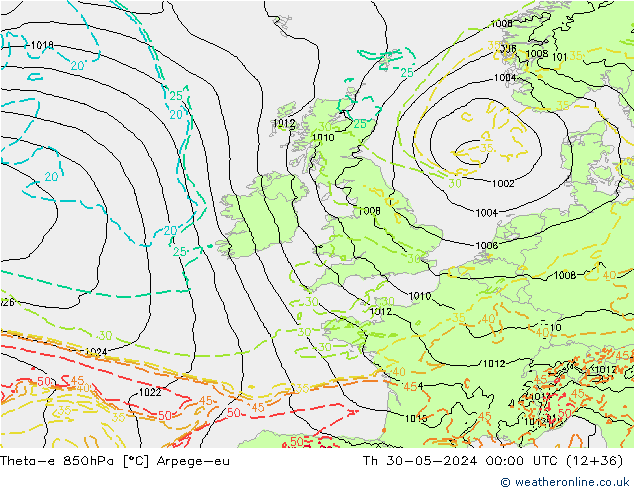 Theta-e 850hPa Arpege-eu Th 30.05.2024 00 UTC