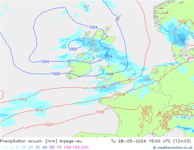 Precipitation accum. Arpege-eu Tu 28.05.2024 15 UTC