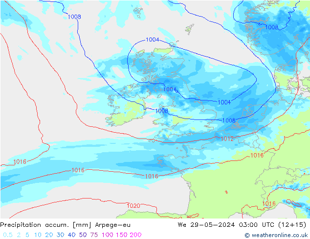 Precipitation accum. Arpege-eu We 29.05.2024 03 UTC