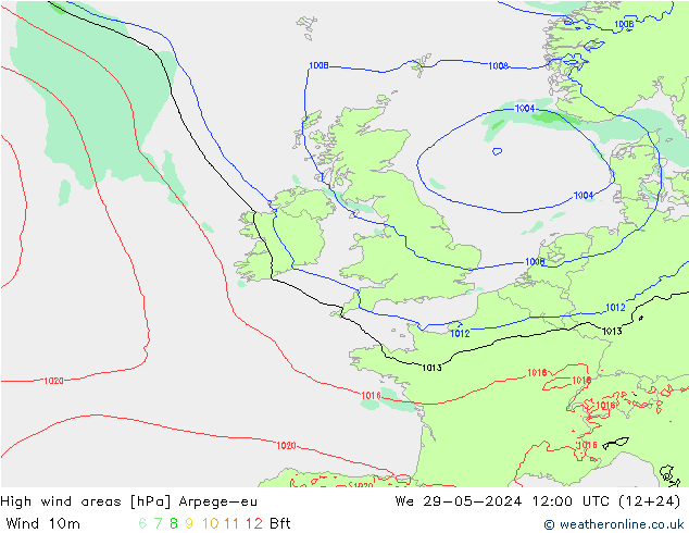 High wind areas Arpege-eu mer 29.05.2024 12 UTC