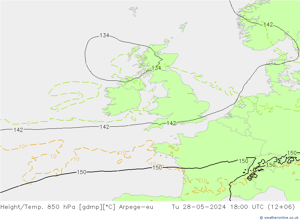 Height/Temp. 850 hPa Arpege-eu  28.05.2024 18 UTC