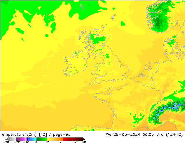 карта температуры Arpege-eu ср 29.05.2024 00 UTC