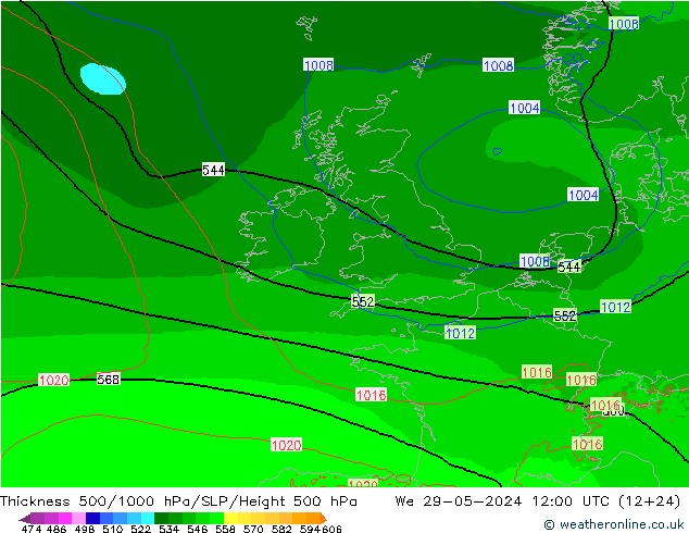 Dikte 500-1000hPa Arpege-eu wo 29.05.2024 12 UTC