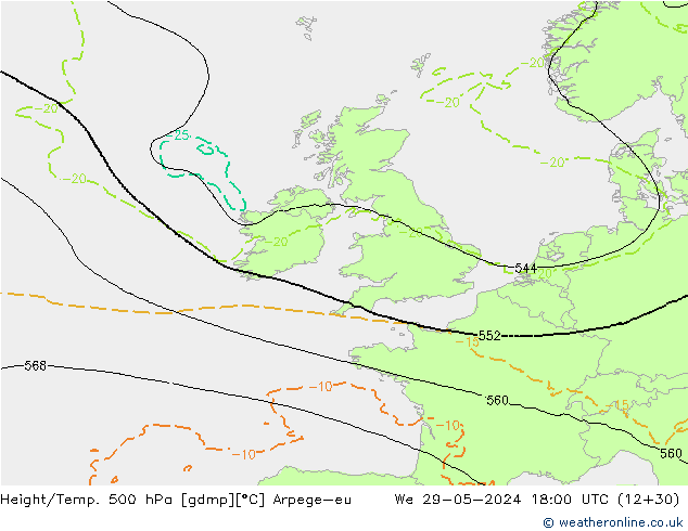 Yükseklik/Sıc. 500 hPa Arpege-eu Çar 29.05.2024 18 UTC