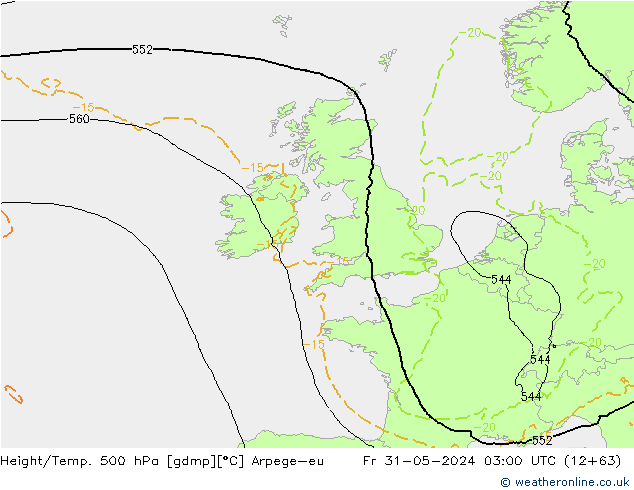 Height/Temp. 500 hPa Arpege-eu Sex 31.05.2024 03 UTC