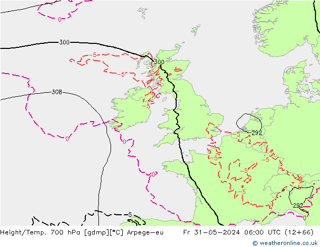 Height/Temp. 700 hPa Arpege-eu pt. 31.05.2024 06 UTC