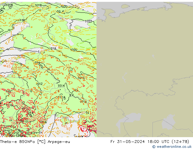 Theta-e 850hPa Arpege-eu  31.05.2024 18 UTC
